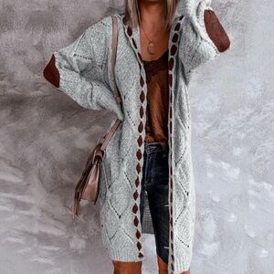 POL Gray and Brown Knit Cardigan